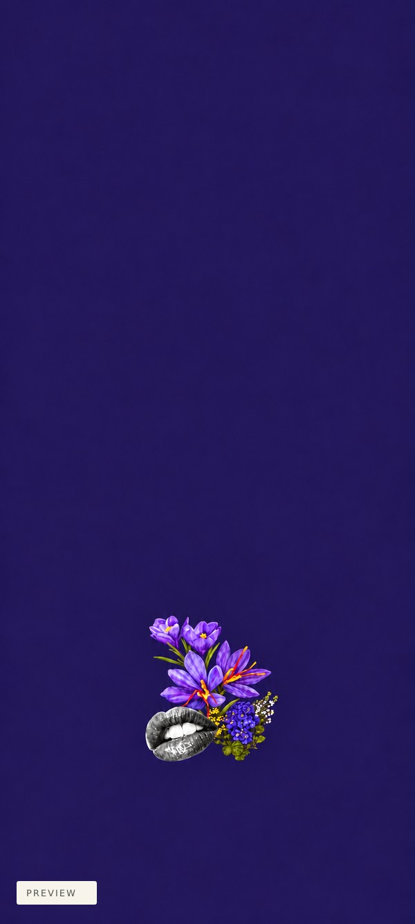 Kindness artwork-only purple wallpaper with a small floral and monochrome lips collage