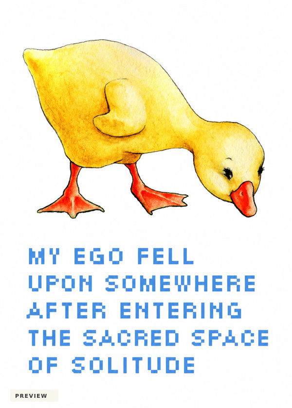 Pick Up Your Pride front with yellow watercolor duck and original blue pixel wording about ego and solitude